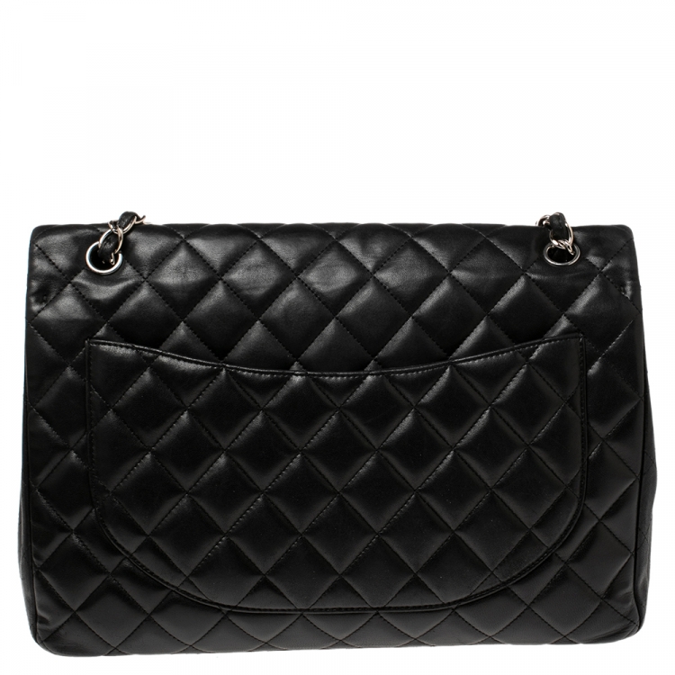 Pre Owned Chanel Black Quilted Leather Maxi Classic Single Flap Bag