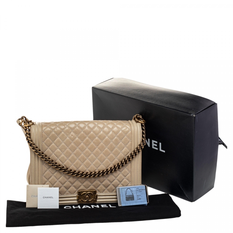 Pre Owned Chanel Beige Quilted Leather Large Boy Flap Bag