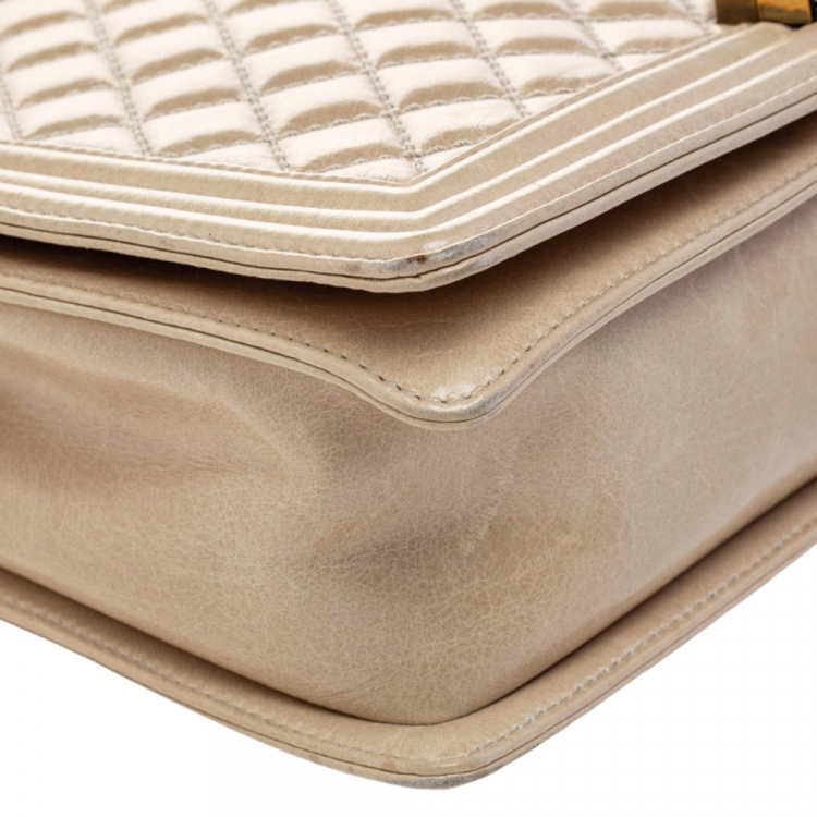 Pre Owned Chanel Beige Quilted Leather Large Boy Flap Bag