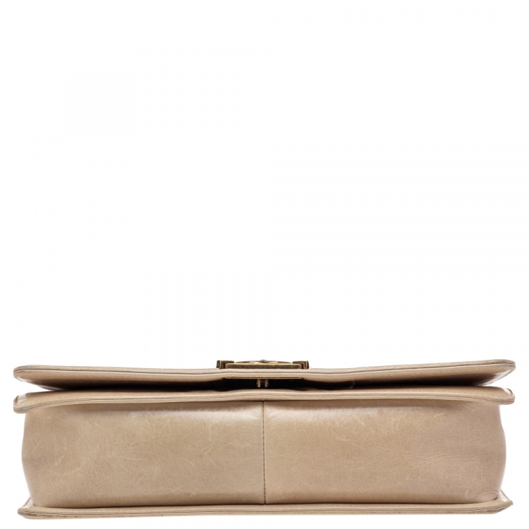 Pre Owned Chanel Beige Quilted Leather Large Boy Flap Bag