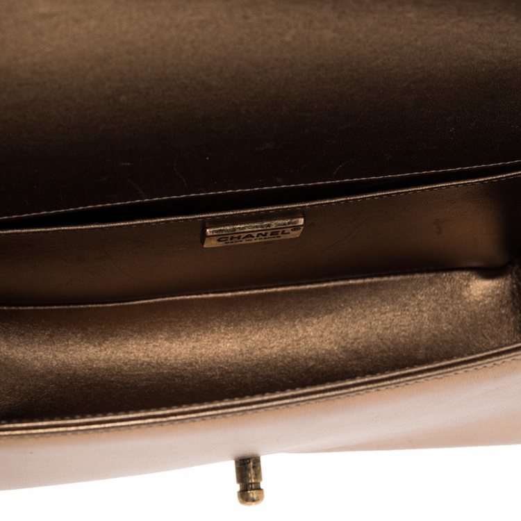 Pre Owned Chanel Metallic Gold Python and Leather Medium Boy Flap Bag