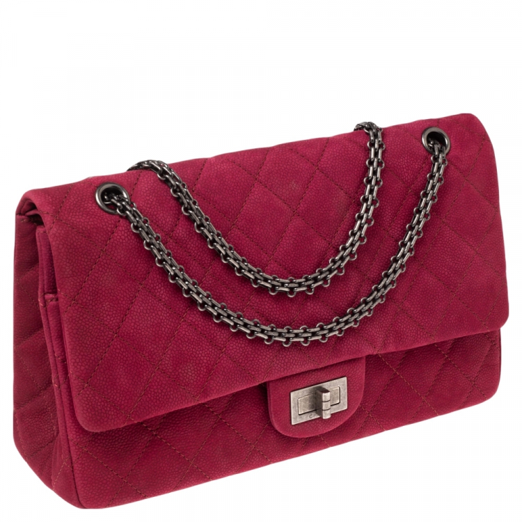 Pre Owned Chanel Pink Quilted Caviar Suede Reissue 2.55 Classic 227 Flap Bag