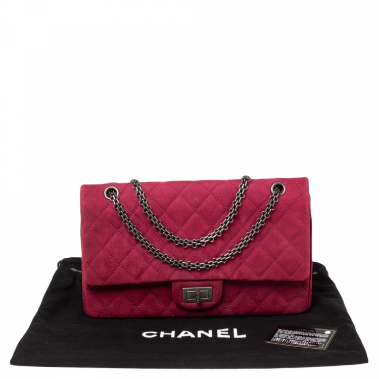 Pre Owned Chanel Pink Quilted Caviar Suede Reissue 2.55 Classic 227 Flap Bag