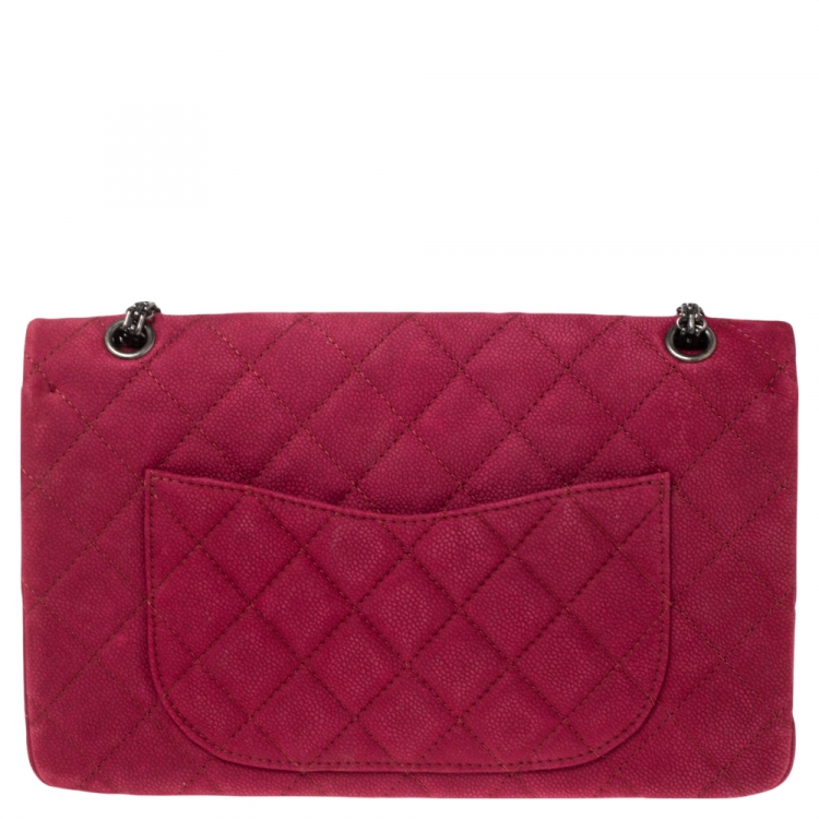 Pre Owned Chanel Pink Quilted Caviar Suede Reissue 2.55 Classic 227 Flap Bag