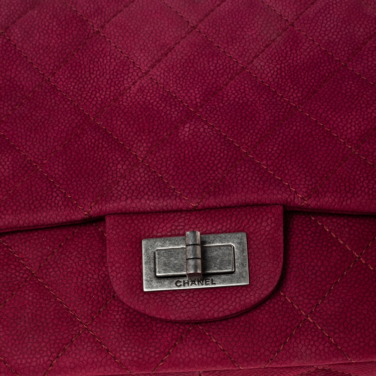Pre Owned Chanel Pink Quilted Caviar Suede Reissue 2.55 Classic 227 Flap Bag