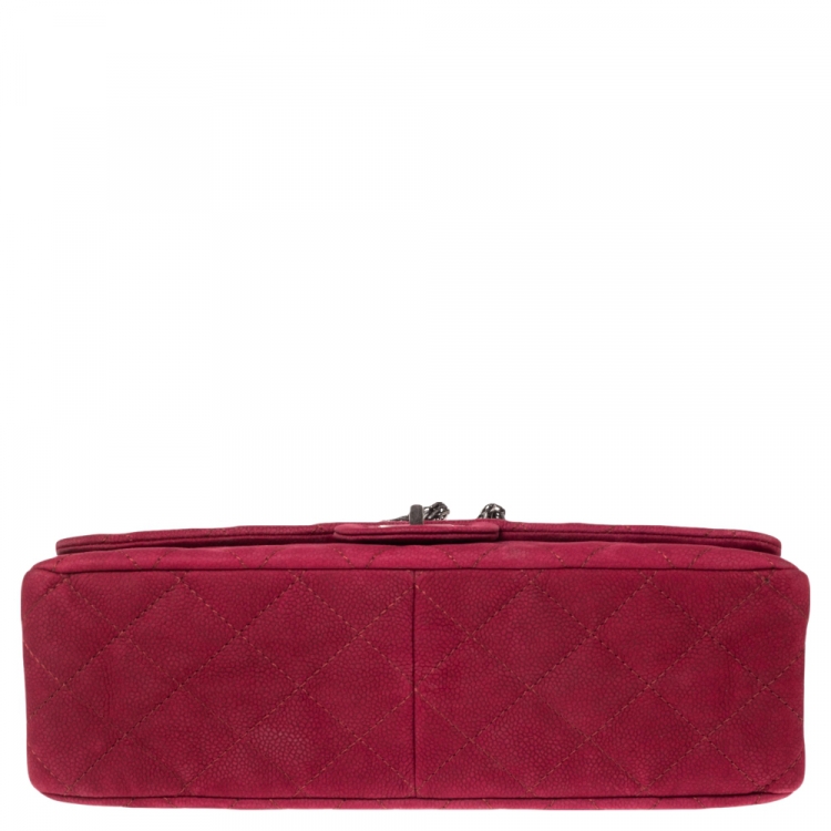 Pre Owned Chanel Pink Quilted Caviar Suede Reissue 2.55 Classic 227 Flap Bag