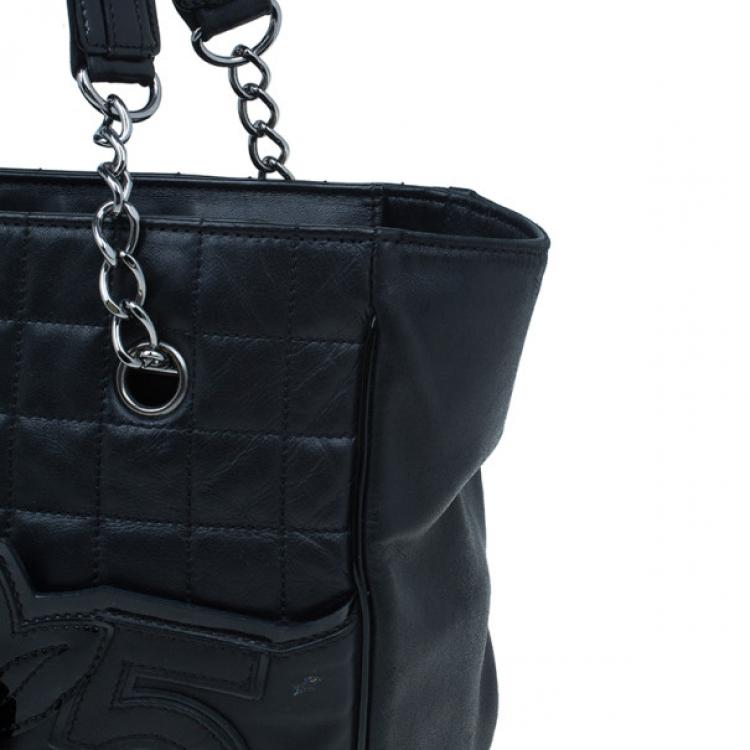 Pre Owned Chanel Black Leather CC Camellia No.5 Shopper Tote