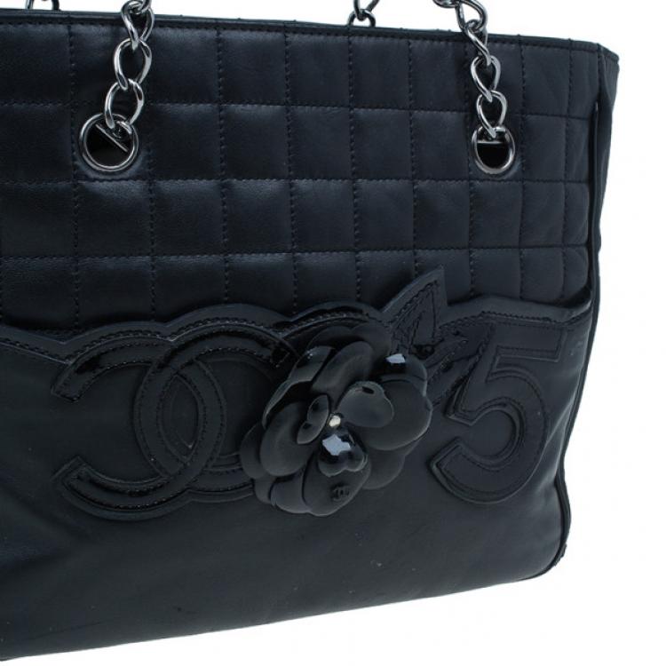 Pre Owned Chanel Black Leather CC Camellia No.5 Shopper Tote