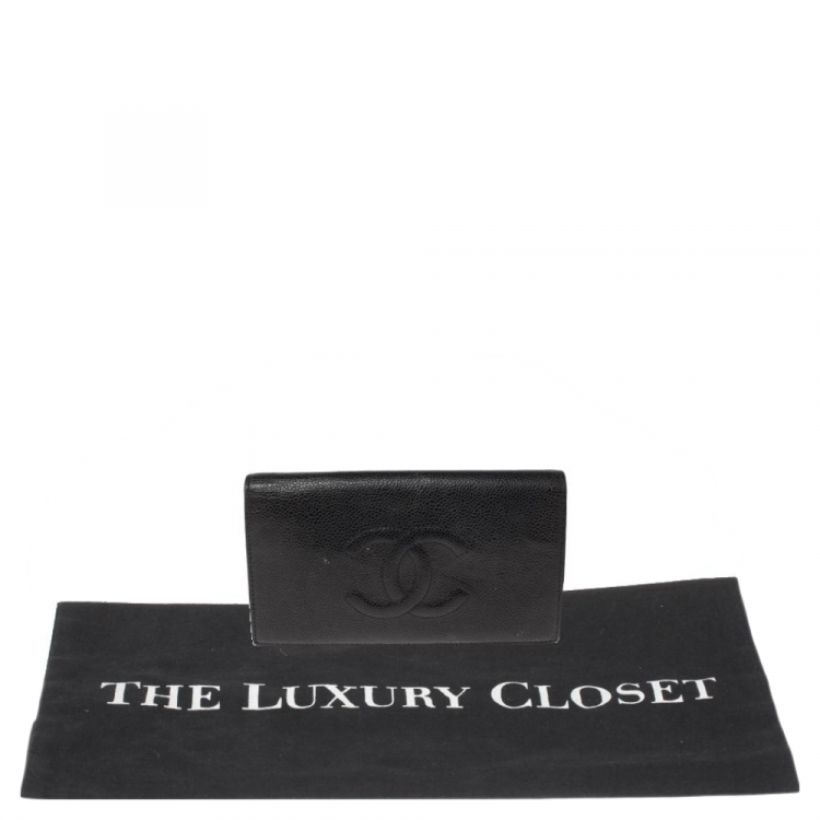 Pre Owned Chanel Black Caviar Timeless CC L Yen Wallet