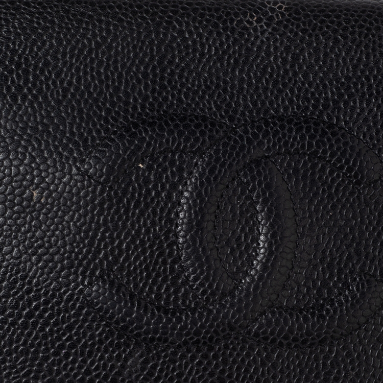 Pre Owned Chanel Black Caviar Timeless CC L Yen Wallet