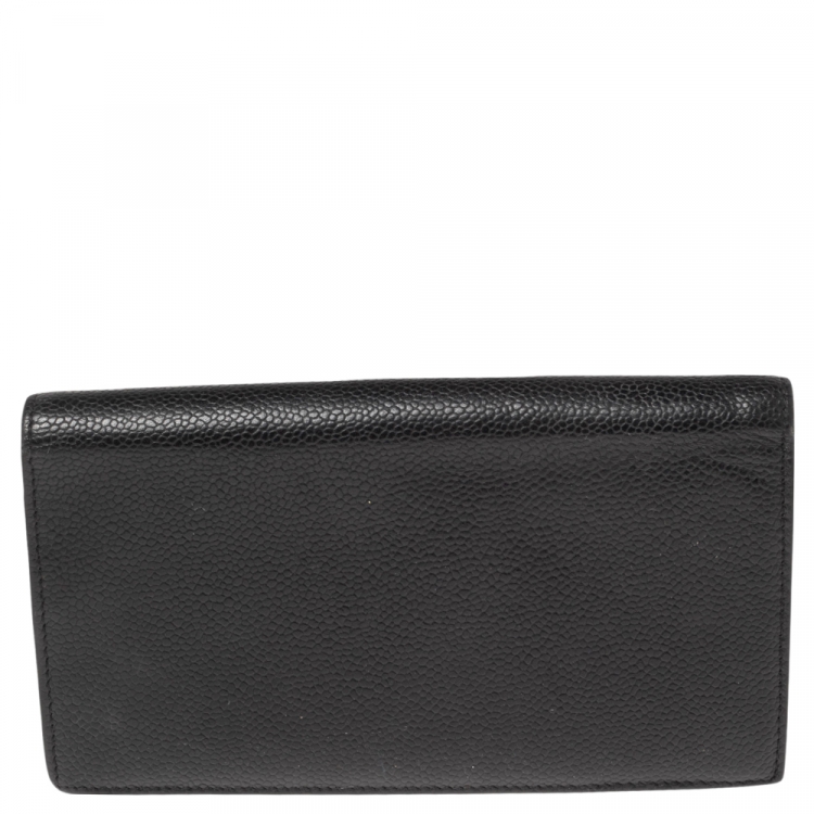 Pre Owned Chanel Black Caviar Timeless CC L Yen Wallet