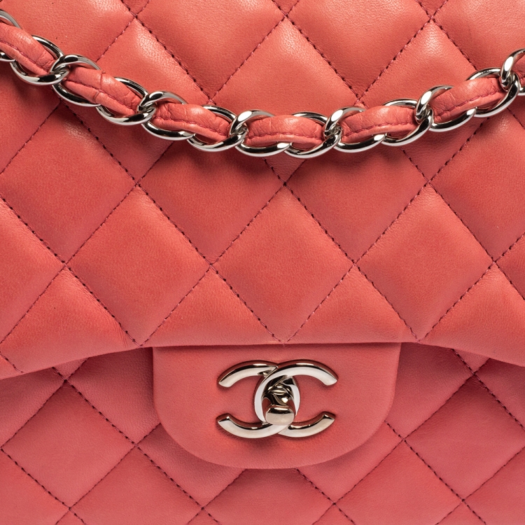 Pre Owned Chanel Pink Quilted Lambskin Leather Jumbo Classic Single Flap Bag
