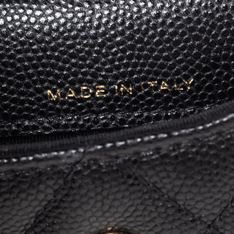 Pre Owned Chanel Black Caviar Leather CC Pearl Flap Coin Purse With Chain 