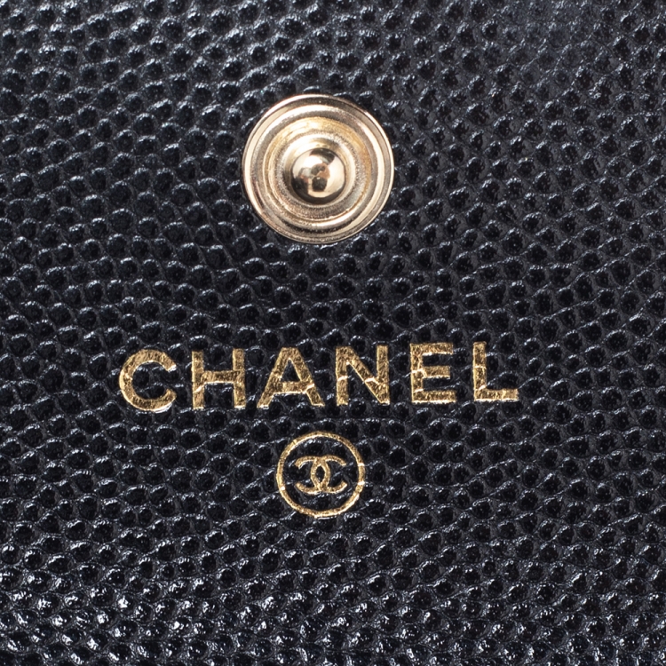 Pre Owned Chanel Black Caviar Leather CC Pearl Flap Coin Purse With Chain 