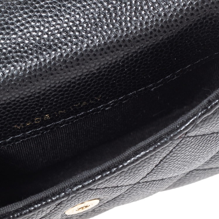 Pre Owned Chanel Black Caviar Leather CC Pearl Flap Coin Purse With Chain 