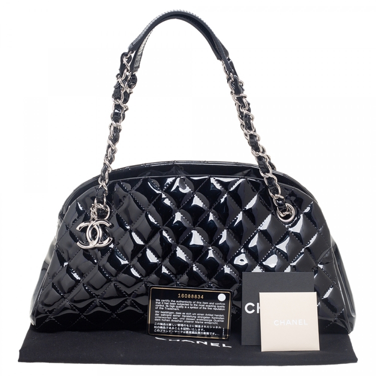 Pre Owned Chanel Black Quilted Patent Leather Medium Just Mademoiselle Bowling Bag
