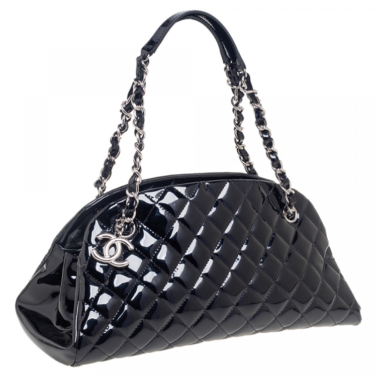 Pre Owned Chanel Black Quilted Patent Leather Medium Just Mademoiselle Bowling Bag