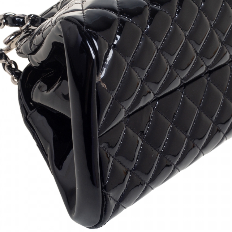 Pre Owned Chanel Black Quilted Patent Leather Medium Just Mademoiselle Bowling Bag