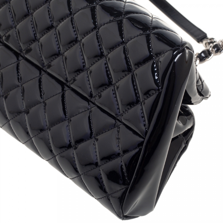 Pre Owned Chanel Black Quilted Patent Leather Medium Just Mademoiselle Bowling Bag