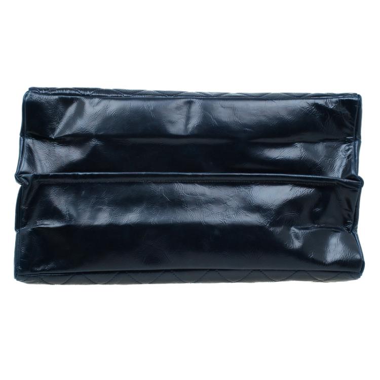 Pre Owned Chanel Navy Blue Glazed Crackled Leather XL Large Grand Shopper Tote