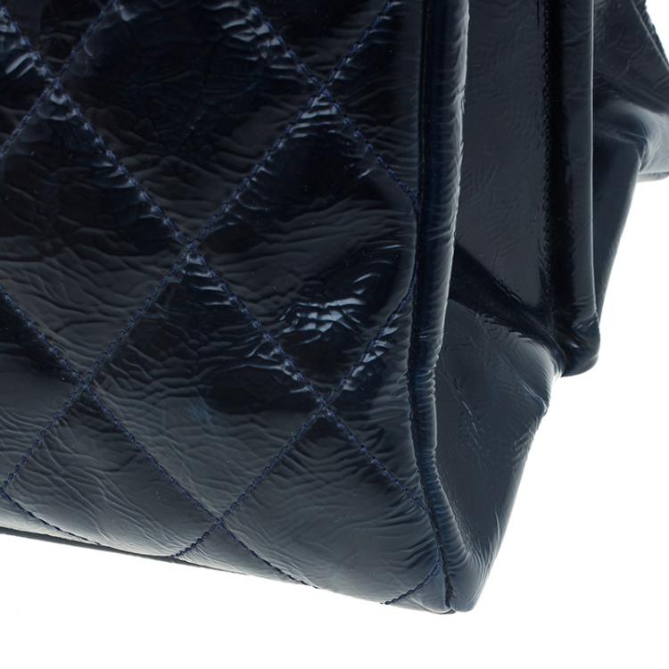 Pre Owned Chanel Navy Blue Glazed Crackled Leather XL Large Grand Shopper Tote