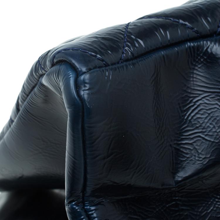 Pre Owned Chanel Navy Blue Glazed Crackled Leather XL Large Grand Shopper Tote