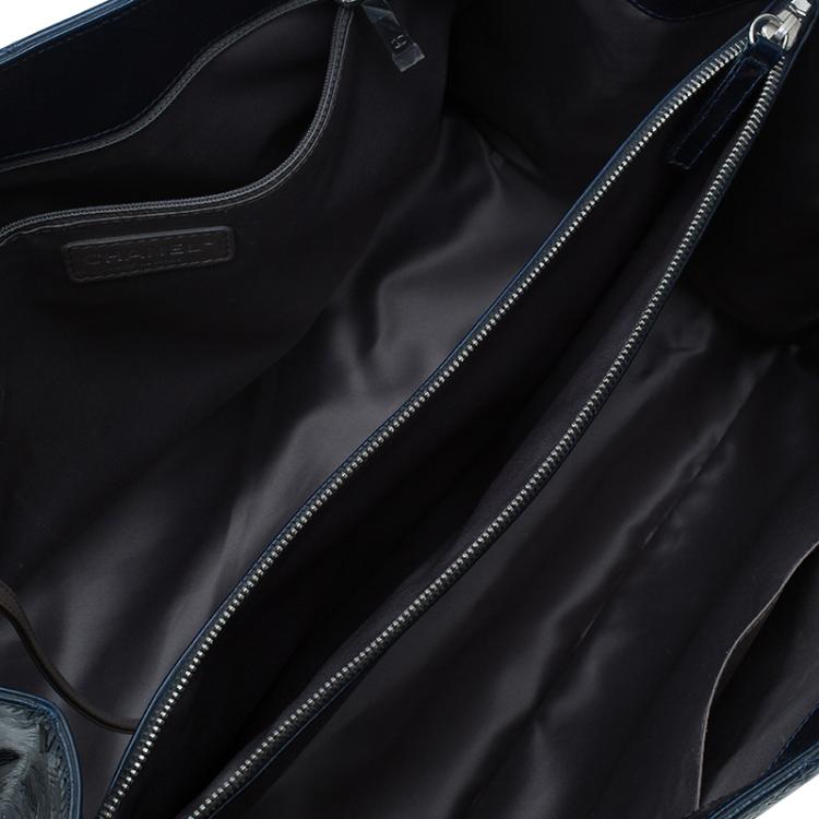 Pre Owned Chanel Navy Blue Glazed Crackled Leather XL Large Grand Shopper Tote