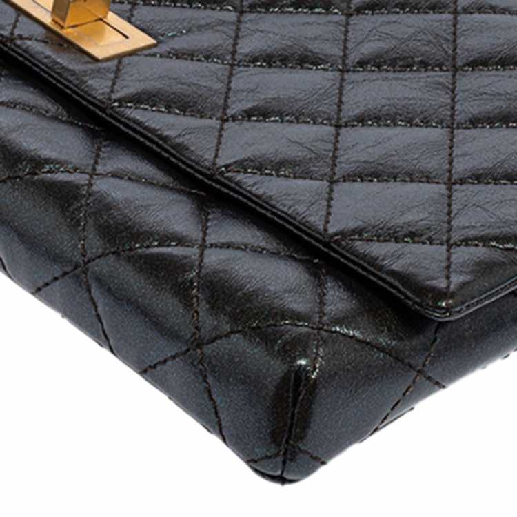 Pre Owned Chanel Metallic Grey Quilted Leather Reissue Clutch