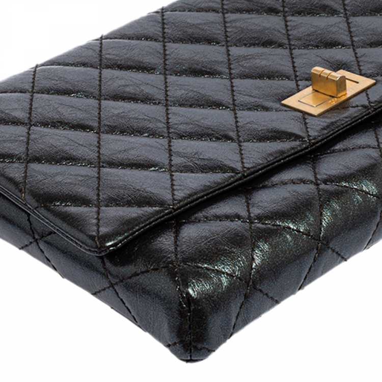 Pre Owned Chanel Metallic Grey Quilted Leather Reissue Clutch