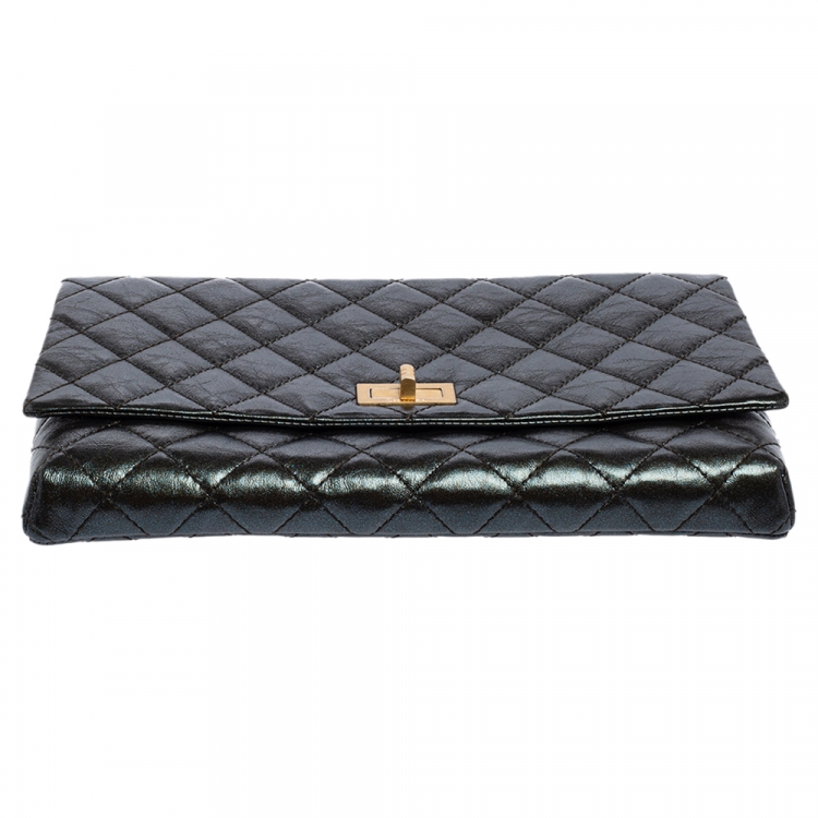Pre Owned Chanel Metallic Grey Quilted Leather Reissue Clutch