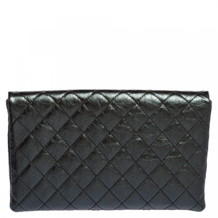 Pre Owned Chanel Metallic Grey Quilted Leather Reissue Clutch