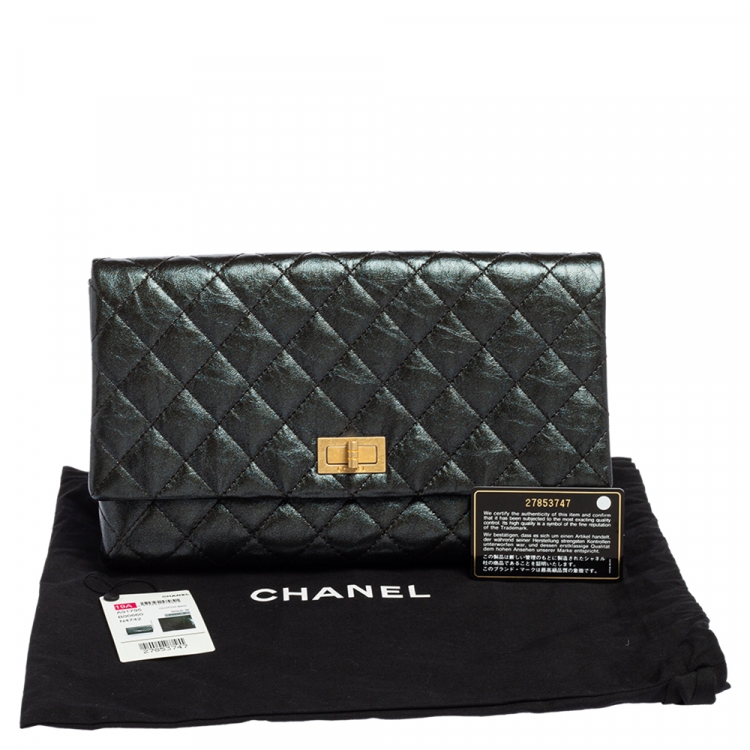 Pre Owned Chanel Metallic Grey Quilted Leather Reissue Clutch