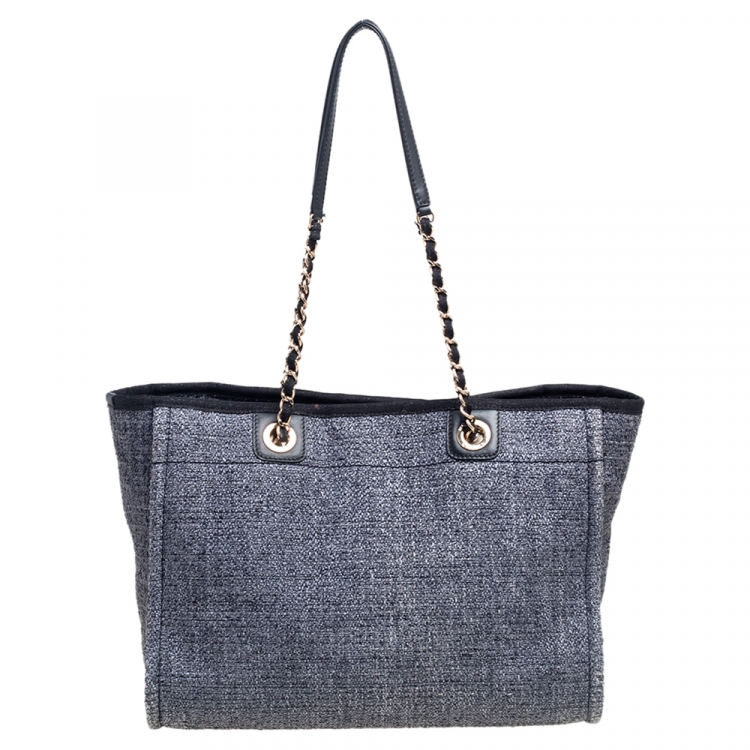 Pre Owned Chanel Dark Grey Straw Medium Deauville Shopper Tote