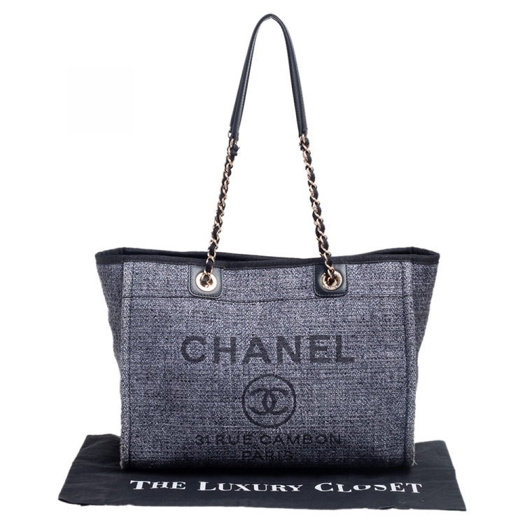 Pre Owned Chanel Dark Grey Straw Medium Deauville Shopper Tote