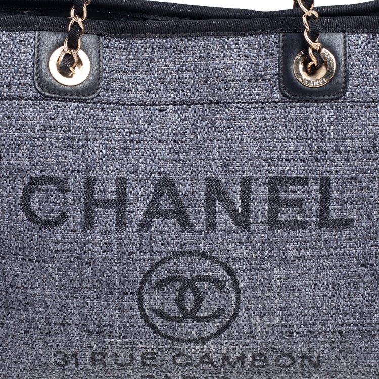 Pre Owned Chanel Dark Grey Straw Medium Deauville Shopper Tote