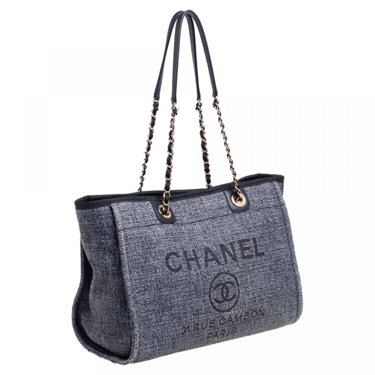 Pre Owned Chanel Dark Grey Straw Medium Deauville Shopper Tote
