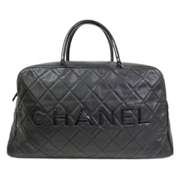 Pre Owned Chanel Black Enamel Boston Bag