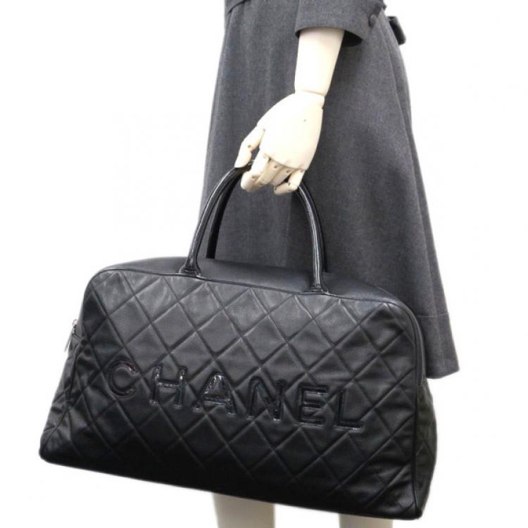 Pre Owned Chanel Black Enamel Boston Bag