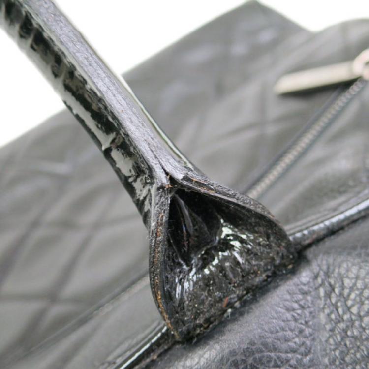 Pre Owned Chanel Black Enamel Boston Bag