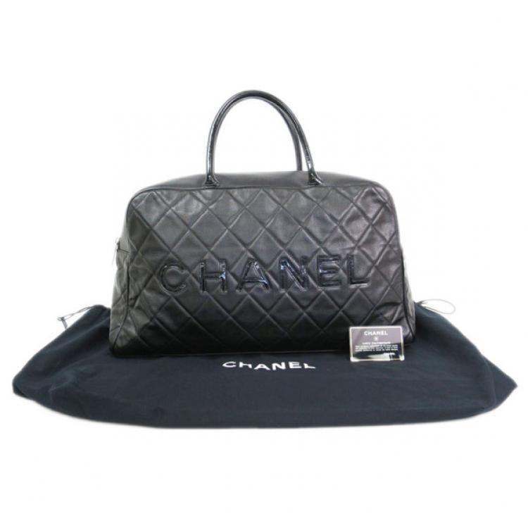 Pre Owned Chanel Black Enamel Boston Bag