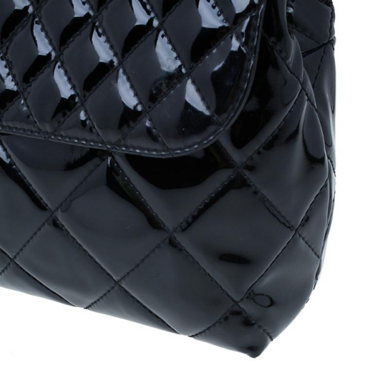 مملوكة مسبقًا Chanel Black Patent Leather Quilted Flap Bag