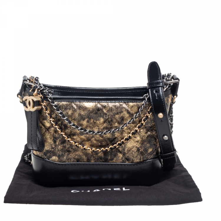 Pre Owned Chanel Black/Gold Quilted Leather Small Gabrielle Hobo