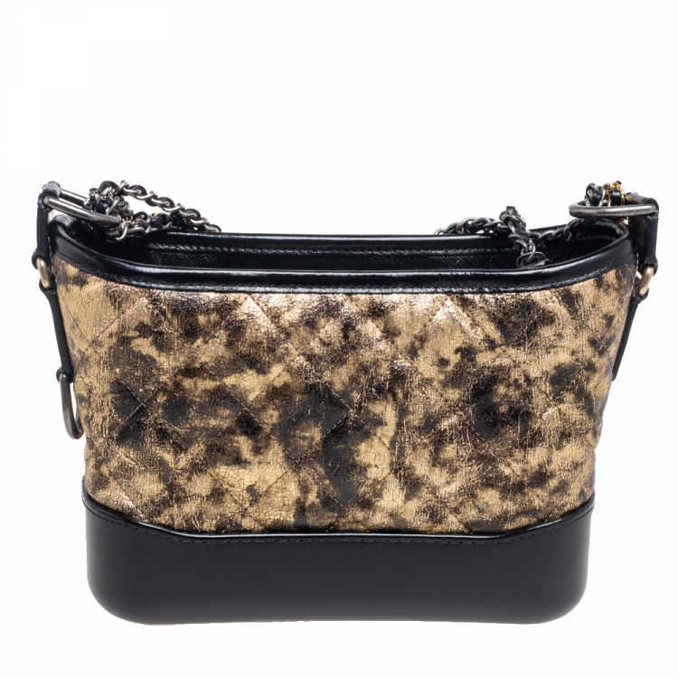 Pre Owned Chanel Black/Gold Quilted Leather Small Gabrielle Hobo