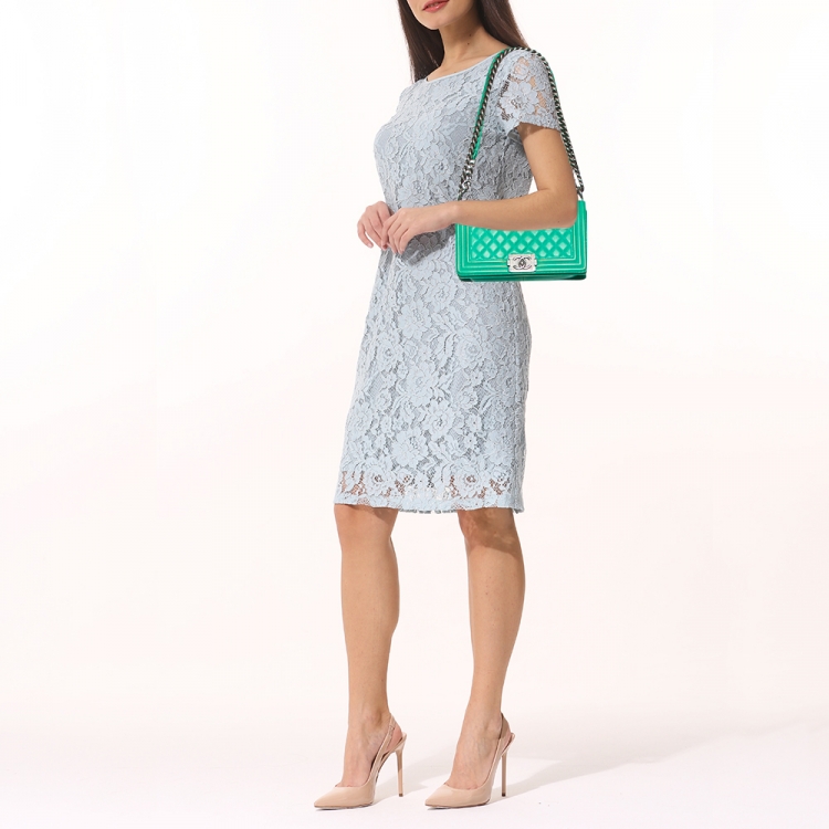 Pre Owned Chanel Green Quilted Leather Medium Boy Flap Bag