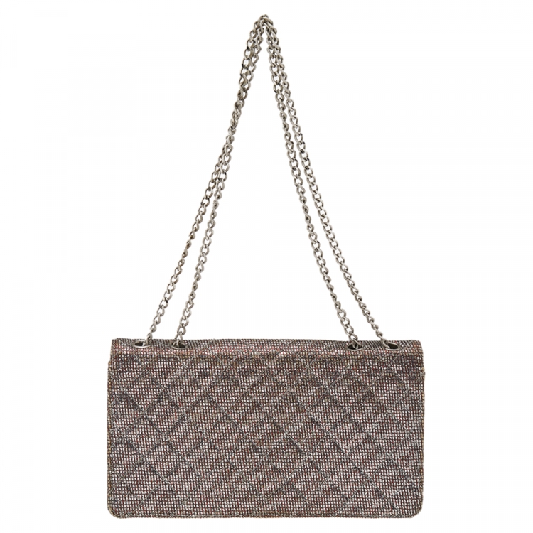 Pre Owned Chanel Quilted Silver Glitter Leather Reissue Shoulder Bag