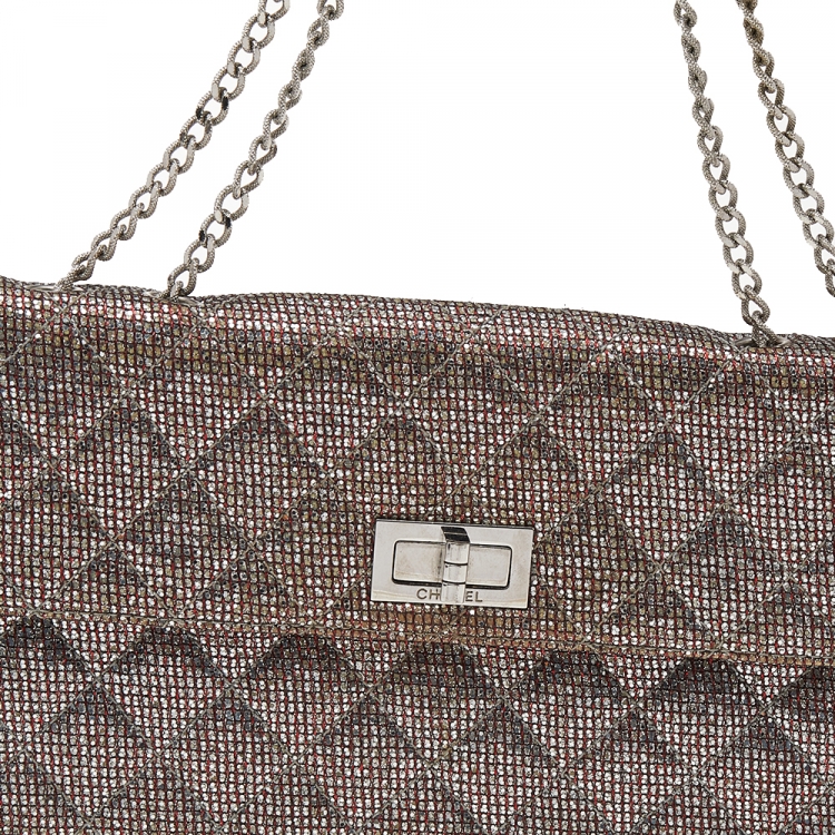 Pre Owned Chanel Quilted Silver Glitter Leather Reissue Shoulder Bag