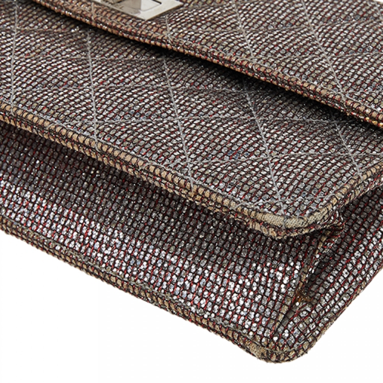 Pre Owned Chanel Quilted Silver Glitter Leather Reissue Shoulder Bag
