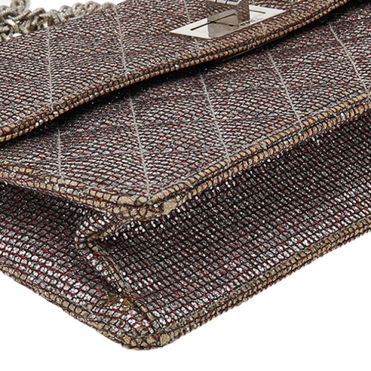 Pre Owned Chanel Quilted Silver Glitter Leather Reissue Shoulder Bag
