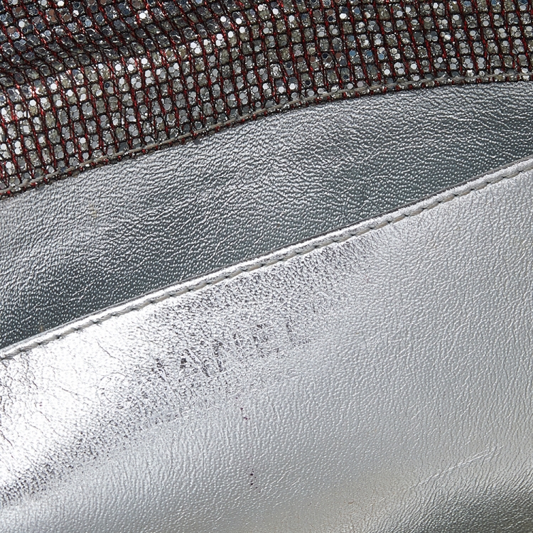 Pre Owned Chanel Quilted Silver Glitter Leather Reissue Shoulder Bag