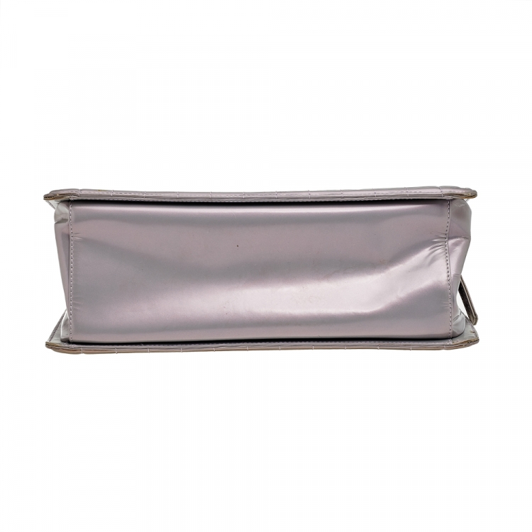 Pre Owned Chanel Iridescent Grey Patent Leather Boy Flap Shopper Tote